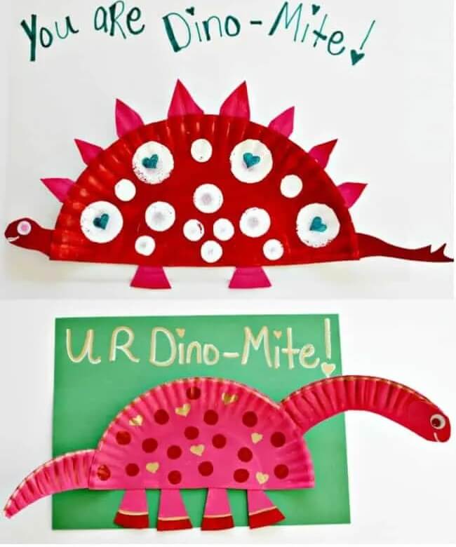 Cute & Simple Stegosaurus Dinosaur Paper Plate Craft Idea For Valentine's DayStegosaurus Dinosaur Paper Plate Crafts For Kids