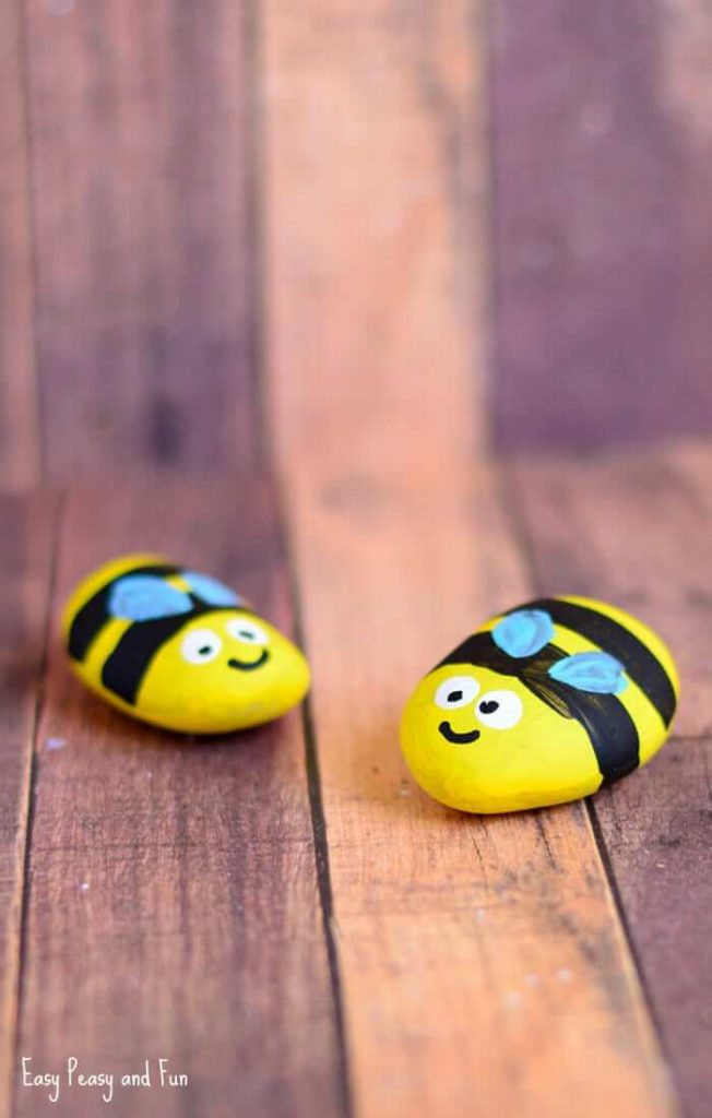 Cute Bees Rock Painting Craft Idea For Garden Project