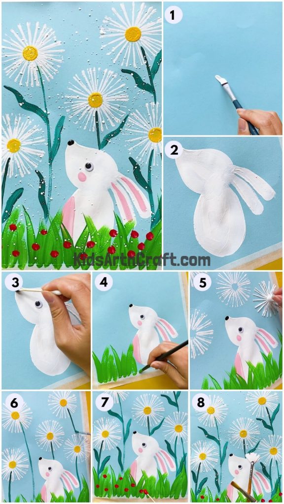 Cute Bunny & Flower Painting Art