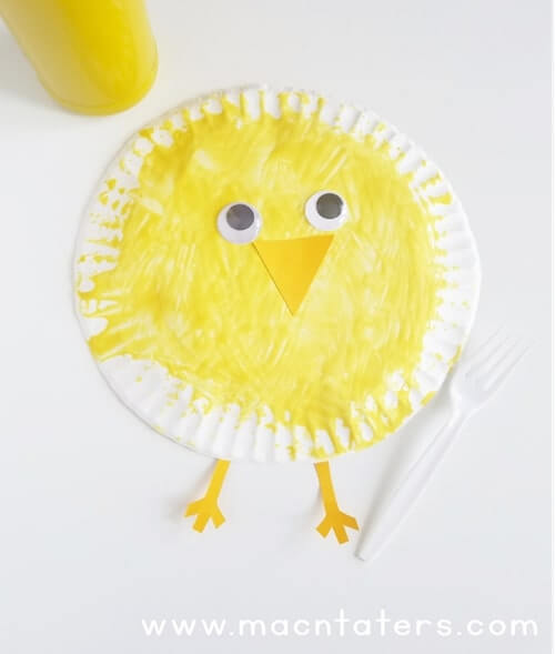 Cute Chick Painting Using Fork On Paper Plate