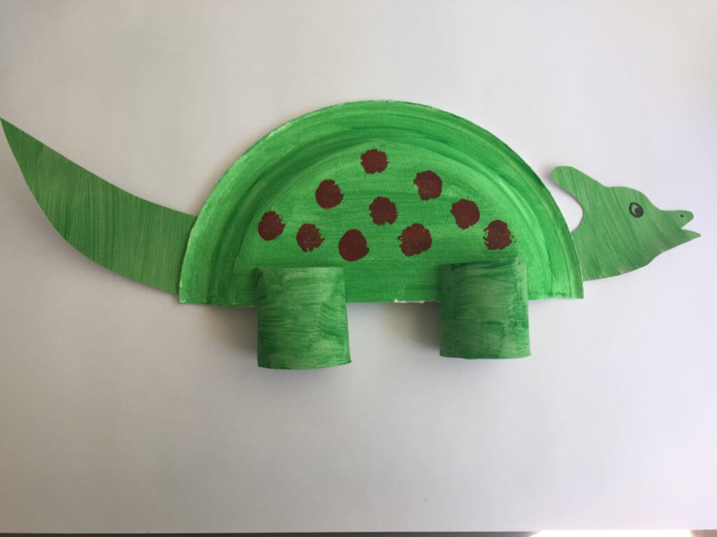 Cute Dinosaur Made With Paper Plates & Toilet Paper Rolls