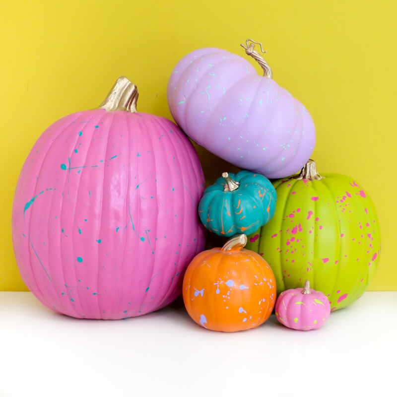 Cute Neon Splatter Pumpkin Painting Idea Acrylic Paint Halloween Decoration With pumpkin painting Ideas