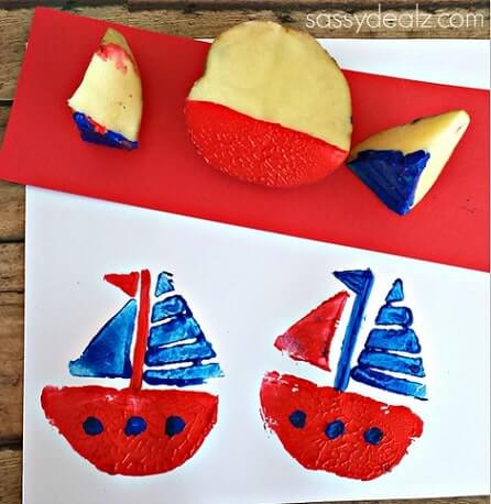 Cute Potato Stamp Sailboat Art & Craft Idea For Kids