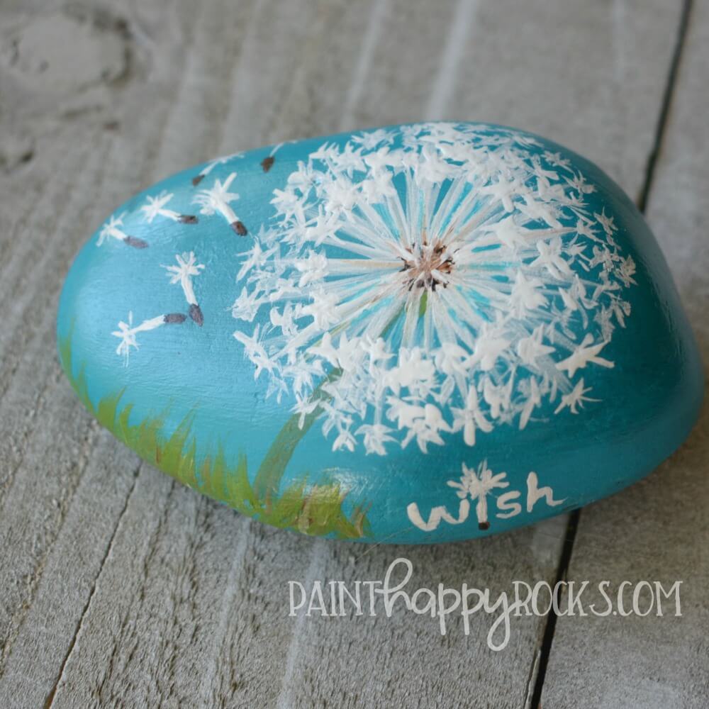 Dandelion Wish Rock: Painted rock Flower Garden IdeaEasy Flower Painted Rock Ideas For Kids