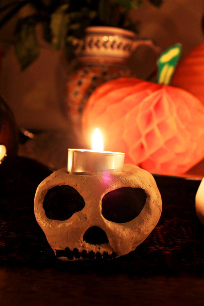 Daunting Salt Dough Halloween Skull Candle Holder Craft For Kids