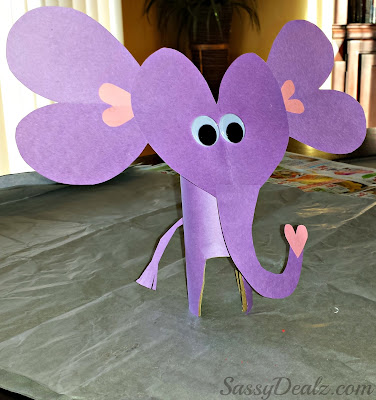 DIY Cute Elephant Craft Idea With Purple Hearts And Toilet Paper Roll Purple Heart Craft Ideas