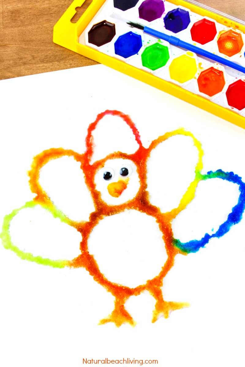 DIY Cute Turkey Salt Painting Activities For Toddlers