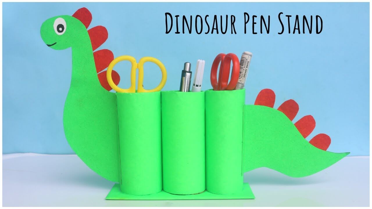 DIY Dinosaur Pencil Holder Craft Tutorial Using Cardboard Tubes