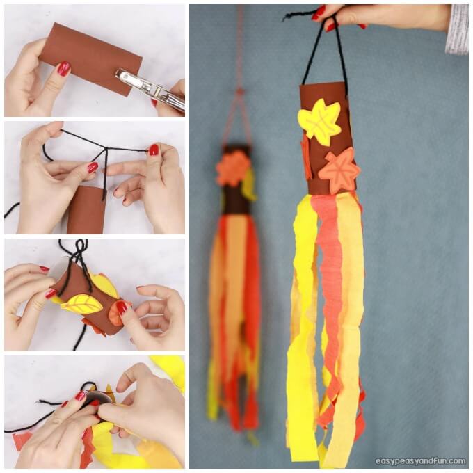 DIY Fall Windsock Craft With Paper Towel Roll, Paper & YarnPaper Towel Roll Crafts