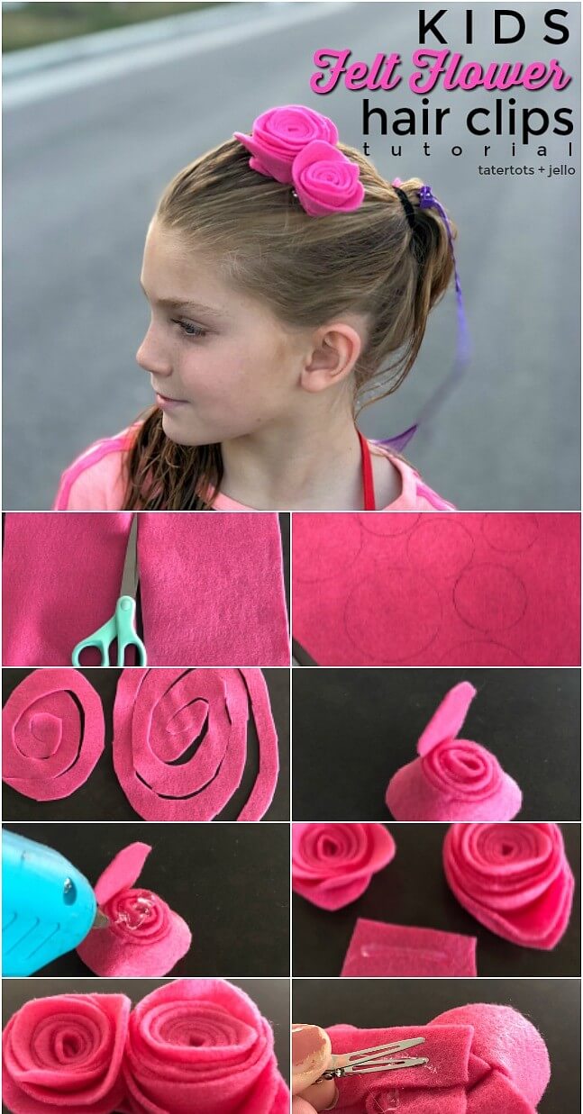 DIY Felt Flower Hair Clips Sewing Craft Tutorial For KidsDIY Felt Flower Hair Ties