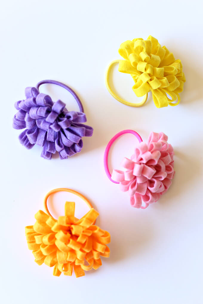 DIY Felt Flower Hair Tie Craft Tutorial For Little Girls