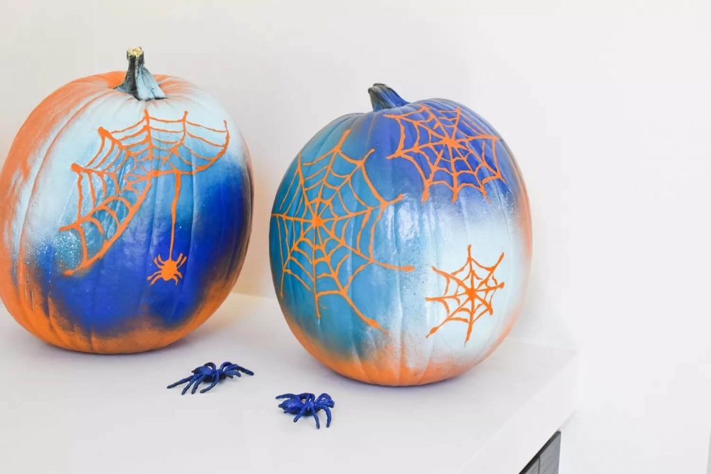 DIY Handmade Spider Web Painted Pumpkins For Halloween