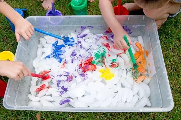 DIY Ice Painting Sensory Bin Process For Kids