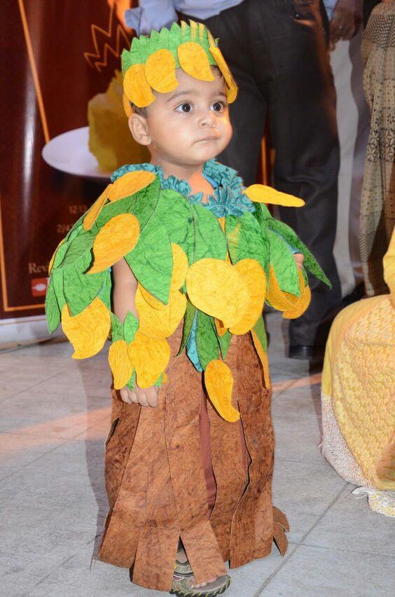 DIY Mango Tree Fancy Dress Made Of Paper For Kids