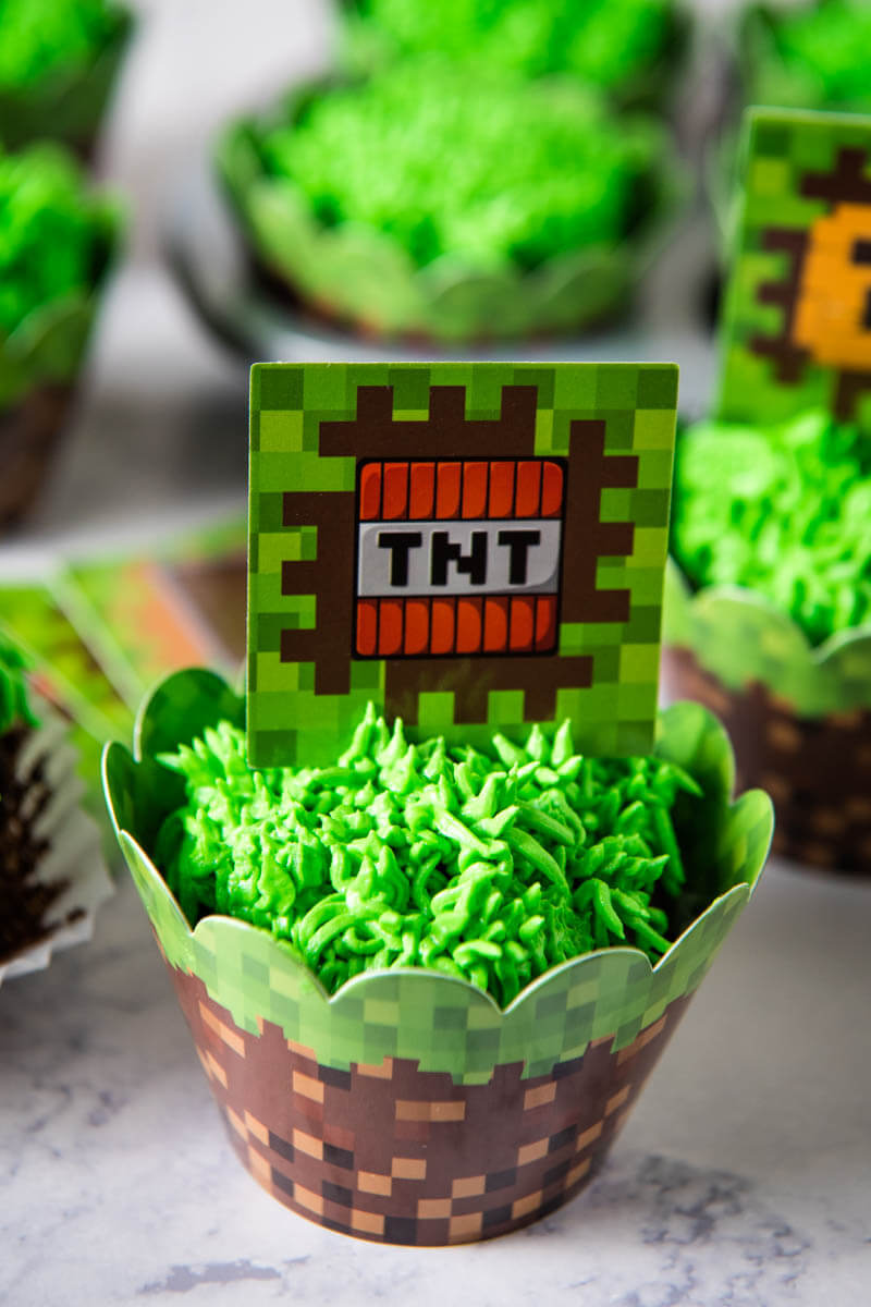 DIY Minecraft Cupcakes Decoration With Grass Frosting