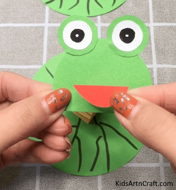 Adding Paper tongue On Slinky Frog Craft For Kids