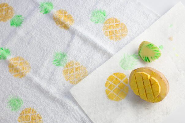 DIY Pineapple Potato Stamp Art Idea on Paper TowelPotato Stamping Art Ideas for Kids