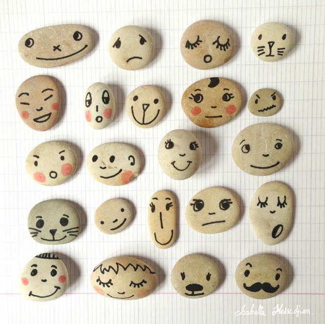 DIY Small Funny Faces Drawing Pebble Stones For Kids
