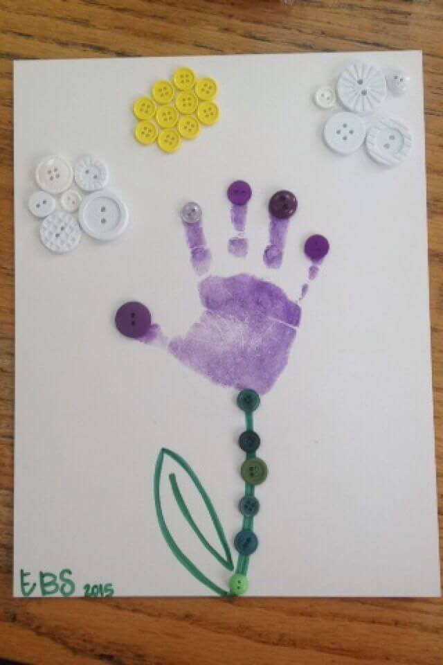 Handprint Flower Button Craft Ideas For Toddlers Using Stamped