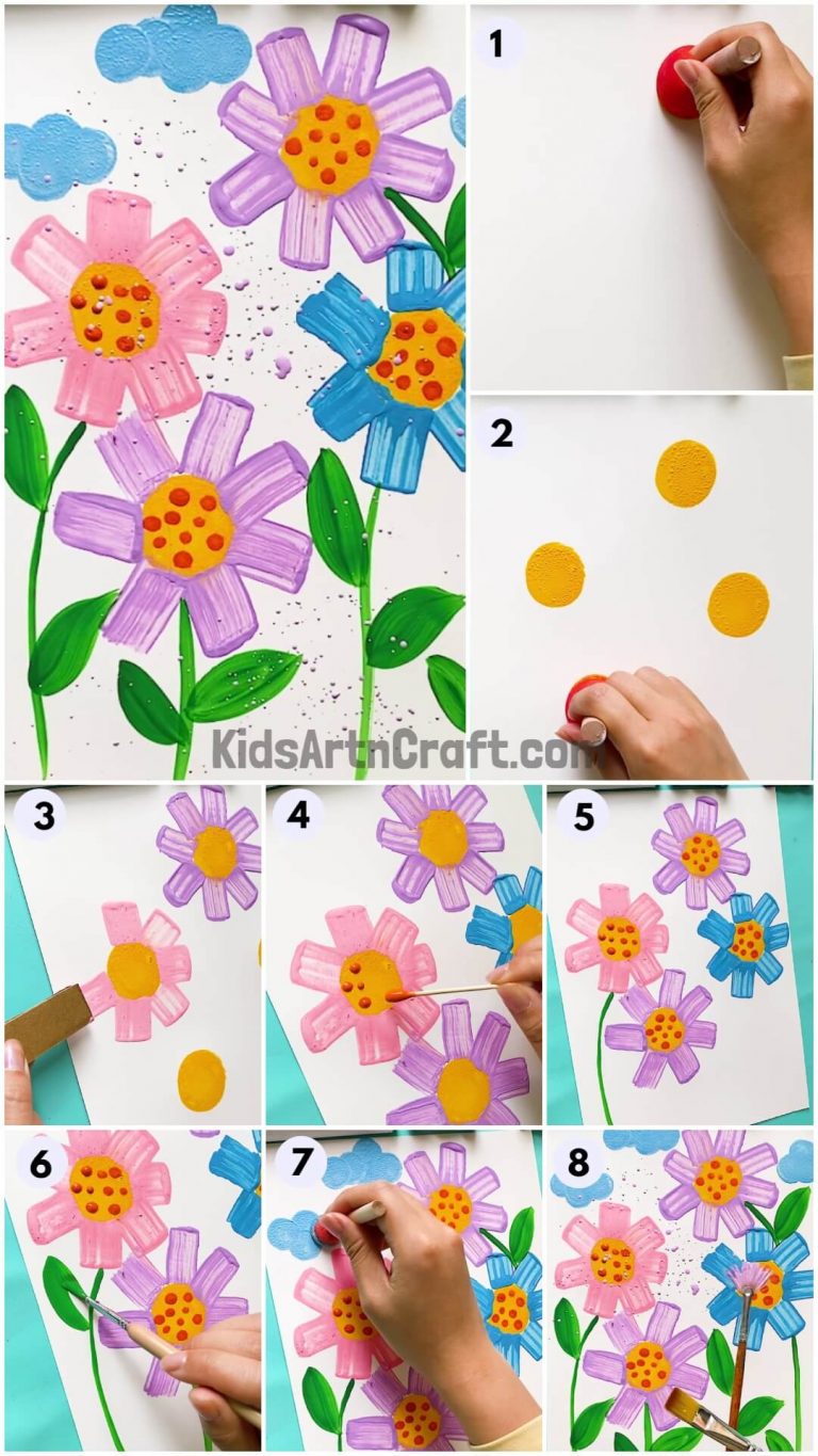 Easy Flower Stump Painting Art Tutorial for Kids - Kids Art & Craft