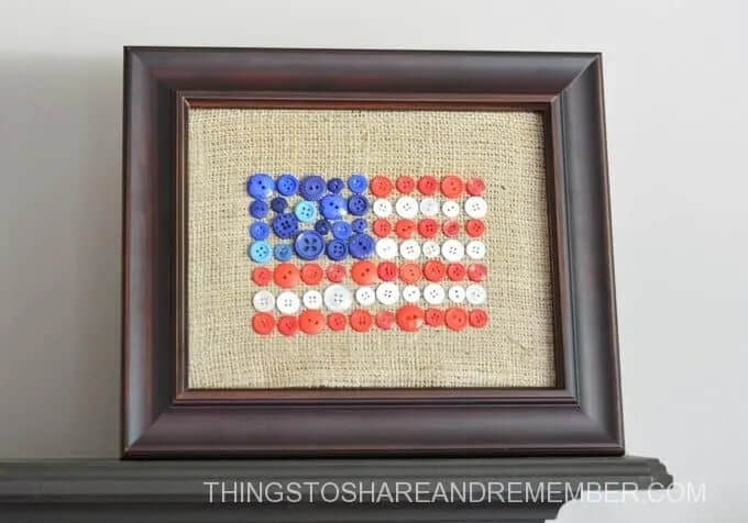 Easy Burlap Button Flag Art & Craft Idea For Patriotic Day Button Art &amp; Craft Ideas For Kids