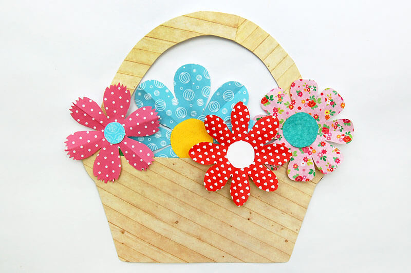 Easy Cardstock Paper Basket Craft Template With Paper Flowers