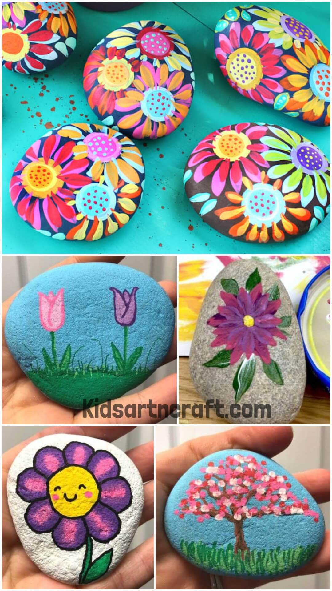 Easy Flower Painted Rock Ideas For Kids