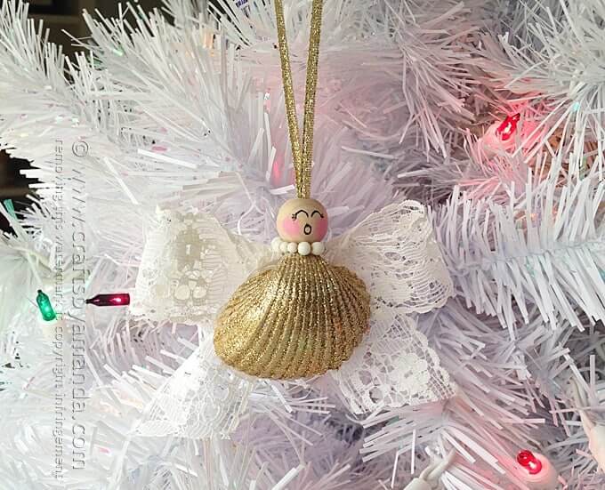 Easy Golden Glittery Seashell Angel Ornament Craft For Kids