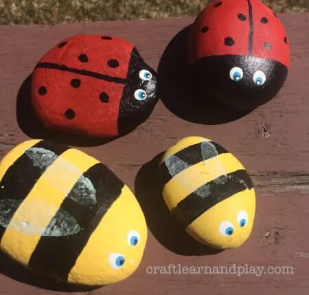 Easy Ladybug And Bee Painted Rock For Kids