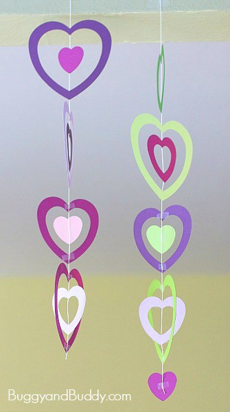 Easy Paper Heart Mobile For Kids Craft Purple Heart Craft Ideas