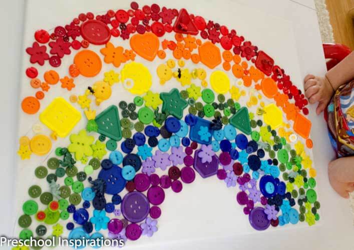 Easy Rainbow Button Collage Canvas Art Project For Kindergartners