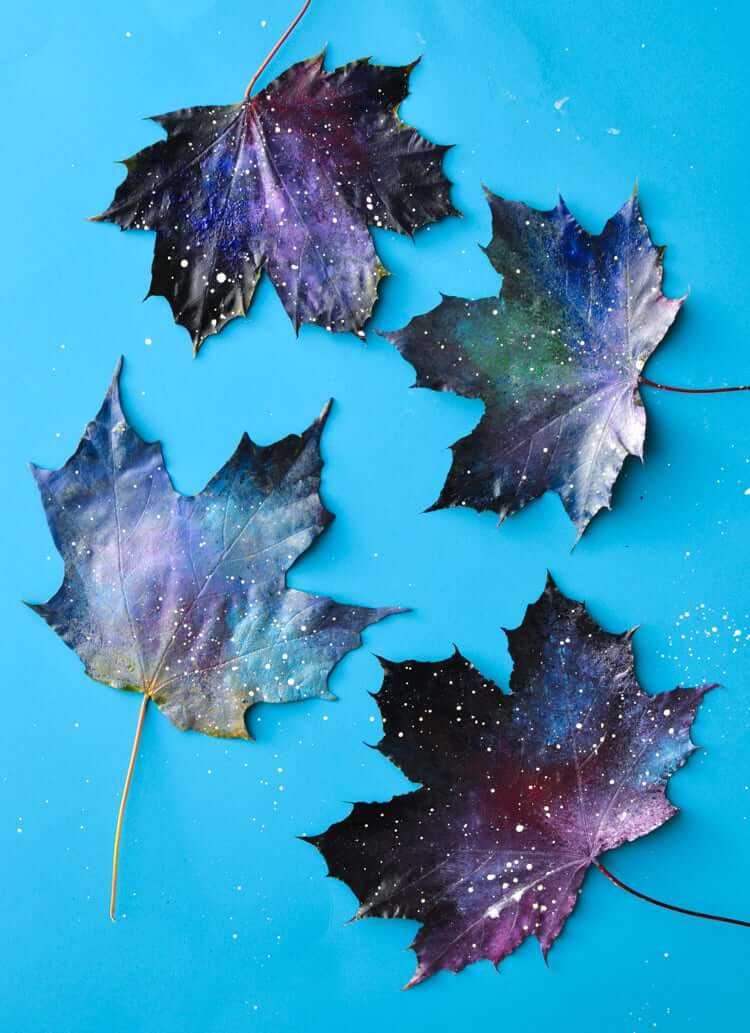 Easy Space Themed Maple Leaf Painting with a SpongeMaple Leaf Painting Art Ideas 