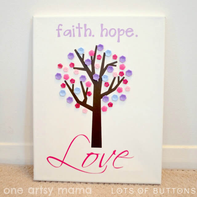 Easy Spring Tree Canvas Craft Using Buttons
