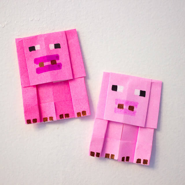 Easy to Make  A  Fold  Pig  Craft Using  Origami PaperOrigami Minecraft Paper Craft Ideas for Kids