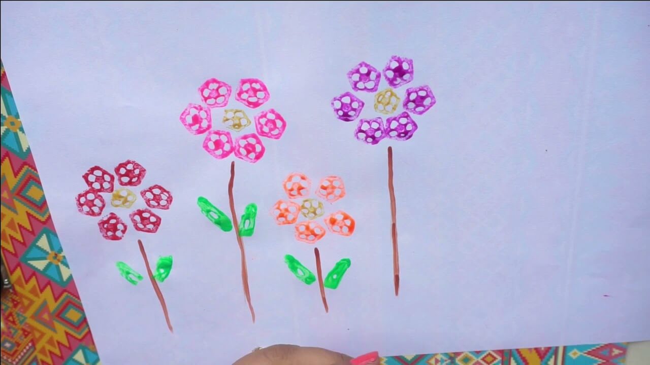 Easy To Make Flower Stamp Painting Using Okra