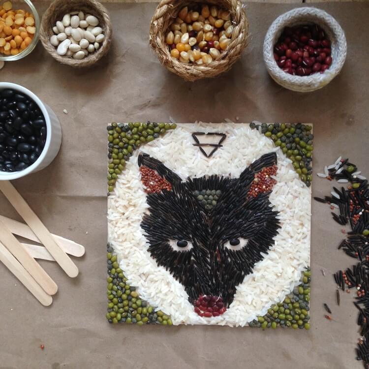 Eye-Catching Wolf Craft For Kids Using Rice & Pulses Animal Arts With Seeds &amp; Pulse