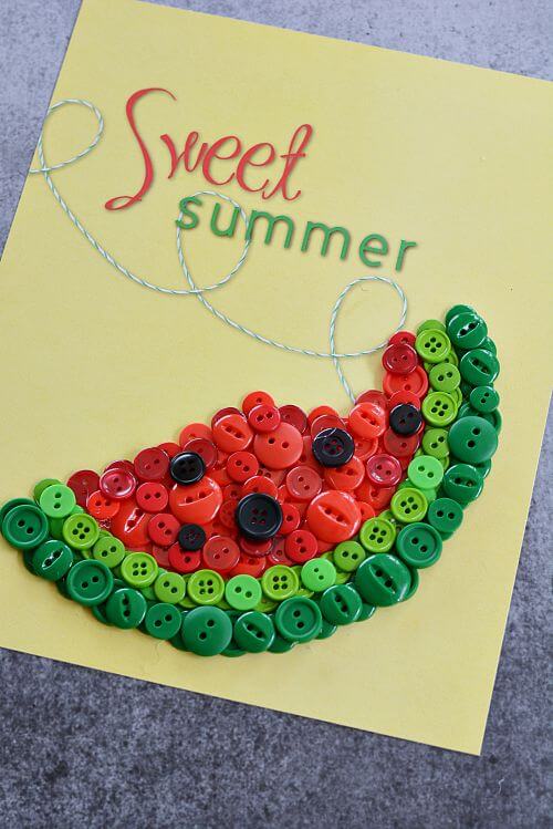 Fun & Easy Watermelon Button Craft Project For Summer Button Art &amp; Craft Ideas For Kids