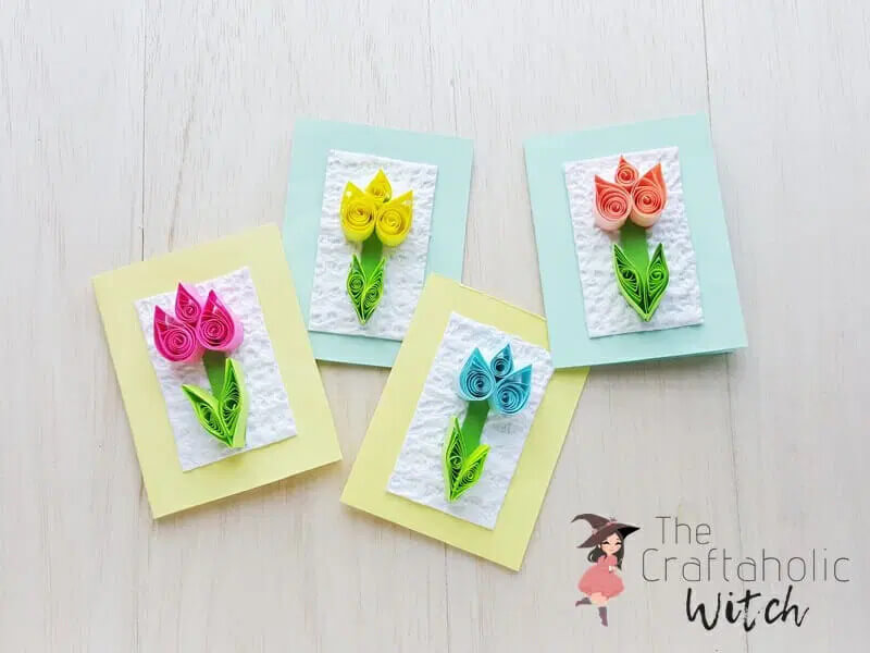 Fun Paper Quilling Tulip Card Project For Kids With Cardstock Paper