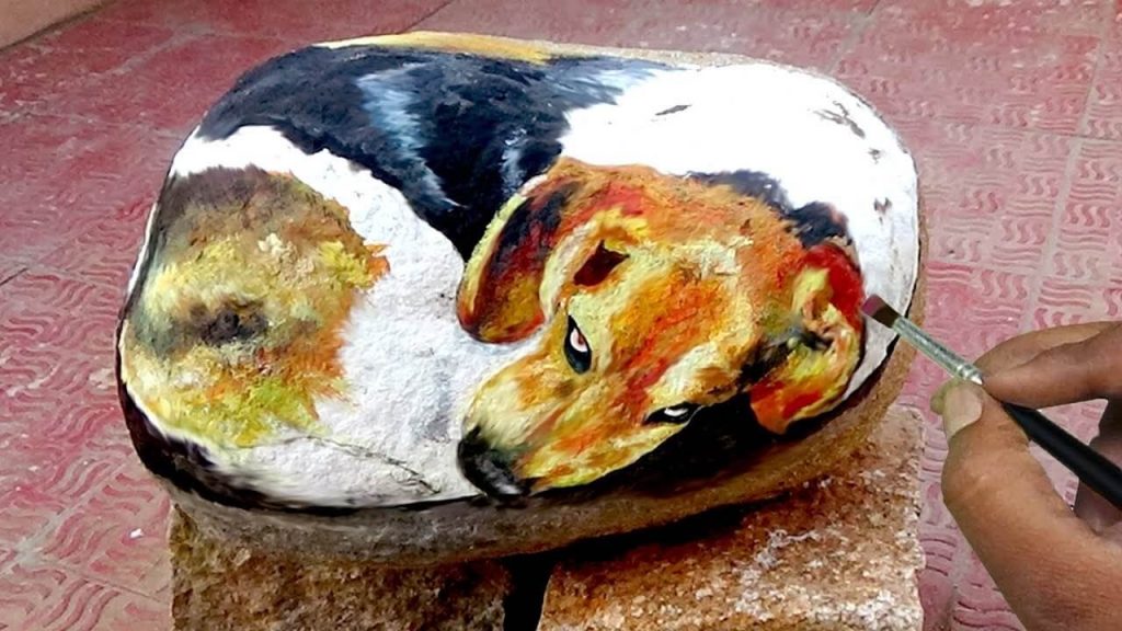Fun-To-Make A Realistic Dog Painting On Rock