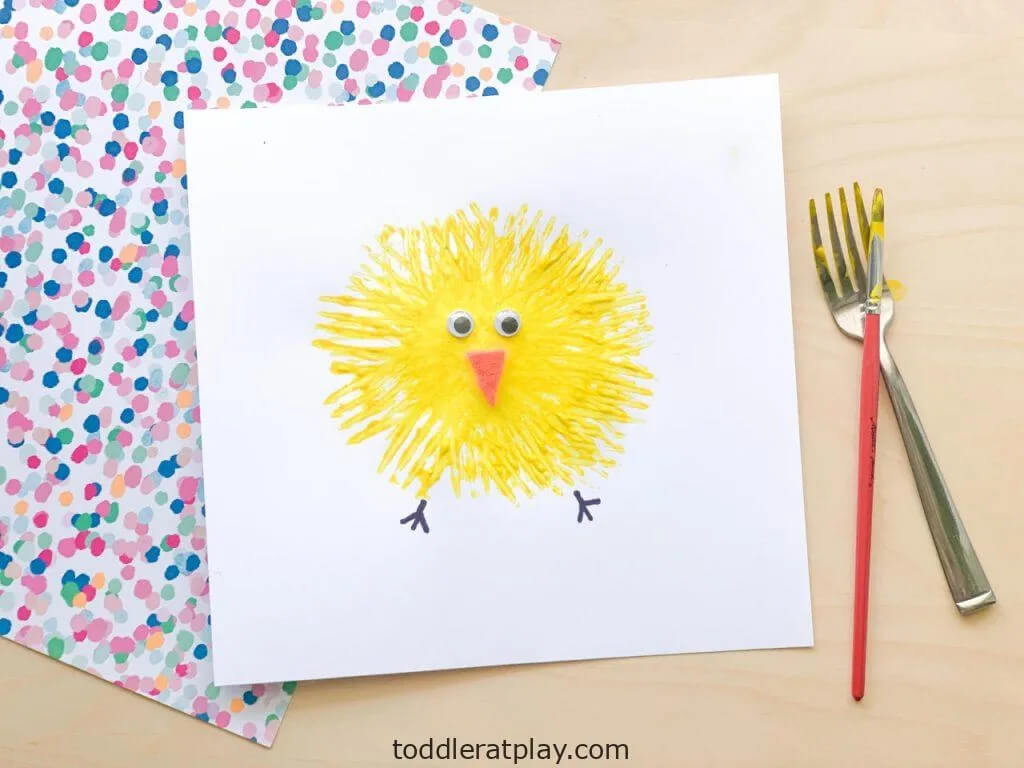 Fun-To-Make Fork Painted Chick Craft For ToddlersChick Fork Paintings For Toddlers