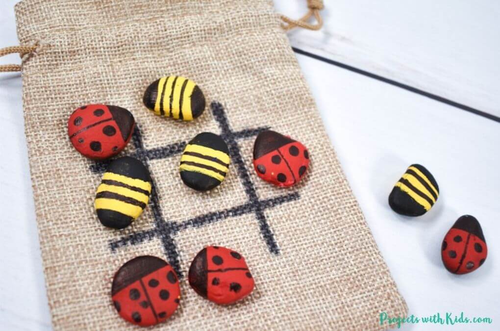 Fun-To-Make Tic Tac Toe Rocks With Ladybug & Bee Painting