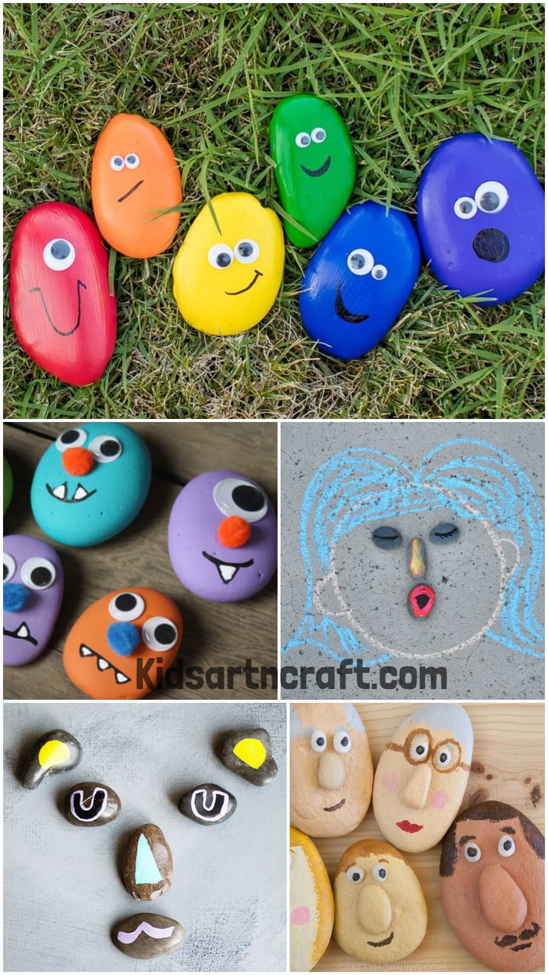Funny Faces Using Painted Rock Crafts