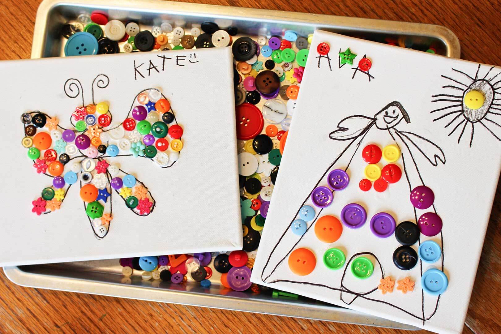 Handmade Button Art & Craft Project For Preschoolers On Canvas