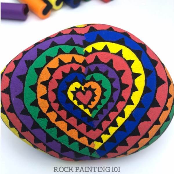 Handmade Painted Stone Idea In Spiral Rainbow Heart