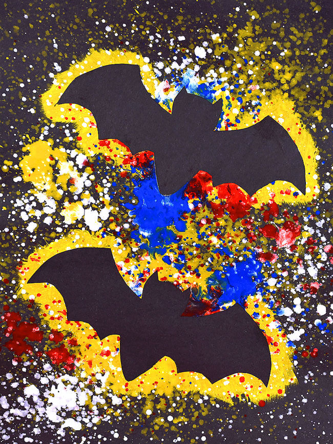 Handmade Splatter Paint Bat Silhouette Artwork Using Spray Bottle