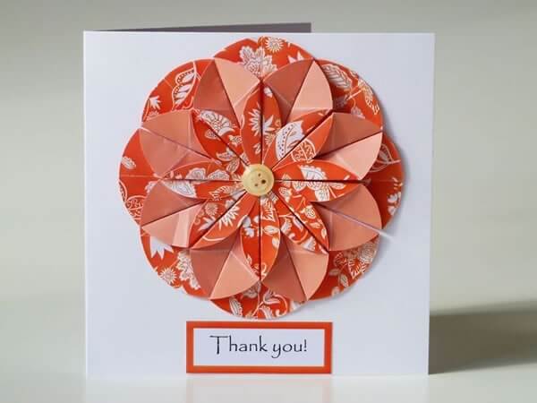 Homemade Dahlia Origami Flower Card Design With Scrapbooking Paper