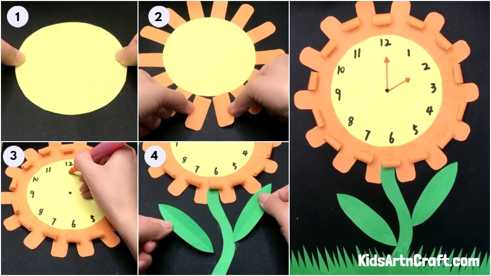 How To Make Sunflower Clock Craft Using Paper