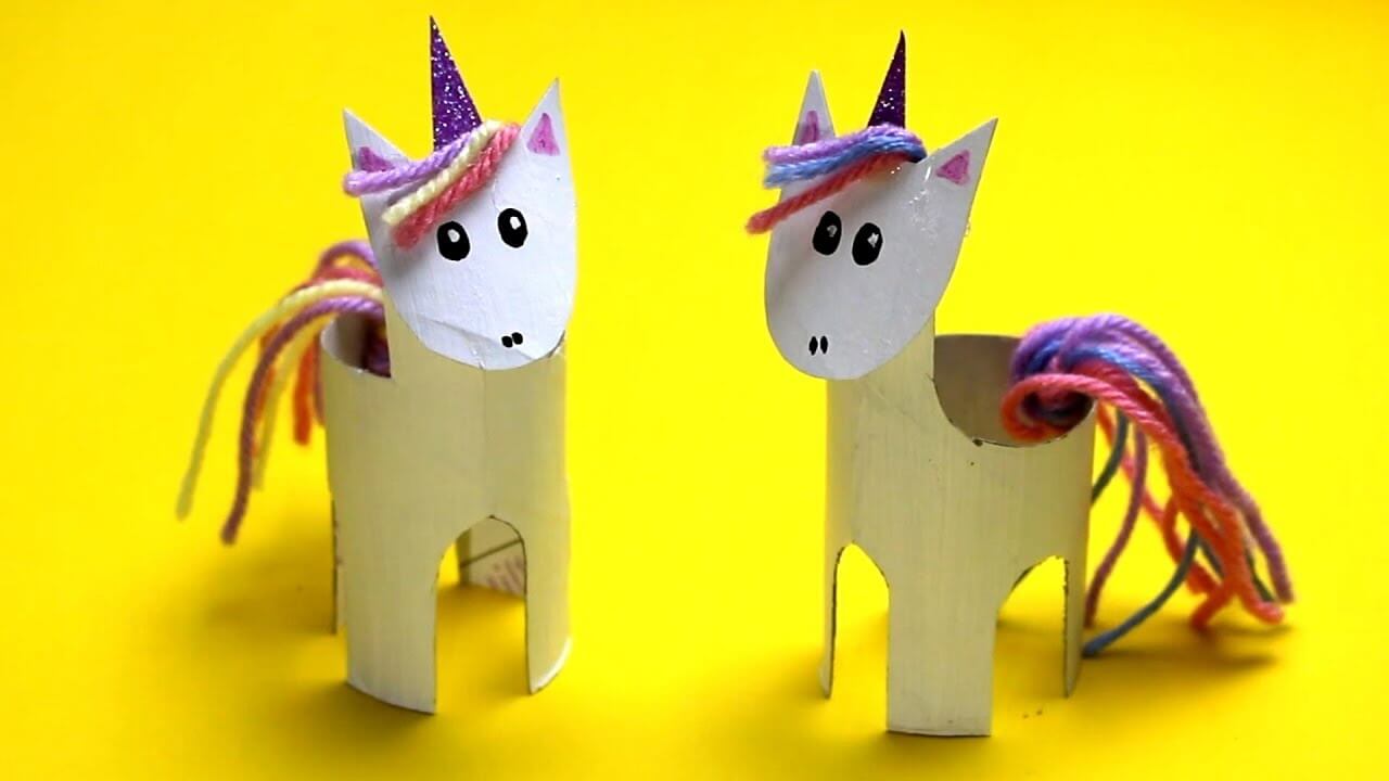 How To Make Unicorn With Old Paper Towel Rolls, Paper & Yarn