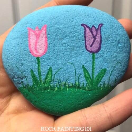 How To Paint Tulip on Rocks For Spring ProjectEasy Flower Painted Rock Ideas For Kids