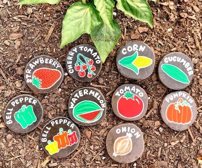 Kids Fruit & Vegetable Garden With Painted Rocks Craft Cute Fruit Rock Painting Ideas